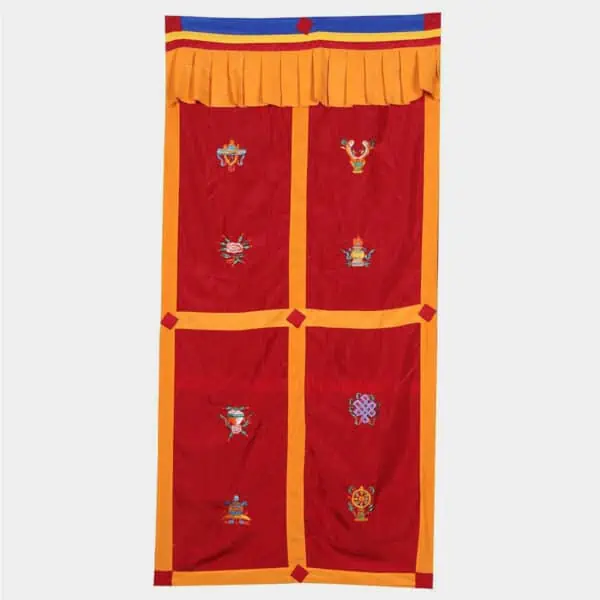 Tibetan Door Curtain 8 Auspicious Symbols Bordeaux