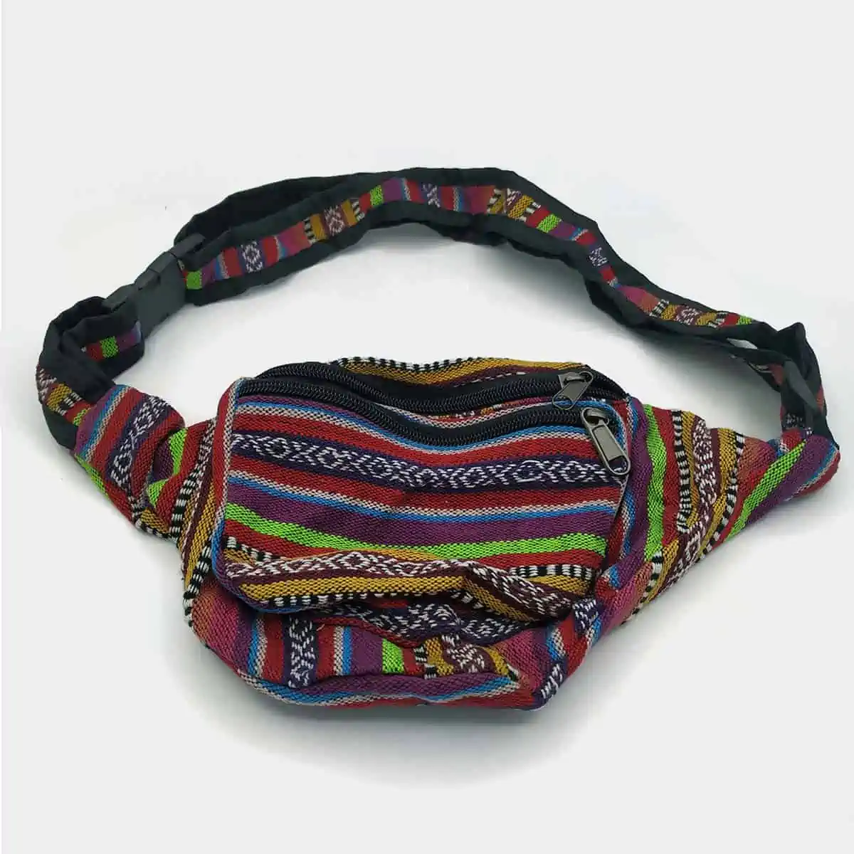 Fair Trade Nepalese Cotton Gheri Hippy Boho Rainbow Striped Utility Belt Bum Bag 