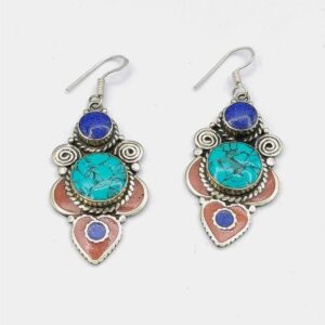 Lapis lazuli Turquoise and Coral Earrings 1