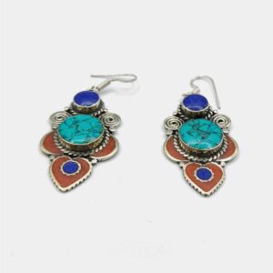 Lapis lazuli Turquoise and Coral Earrings