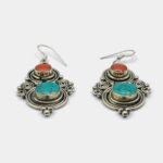 Turquoise and Coral Encrusted Stone Earrings 2 1