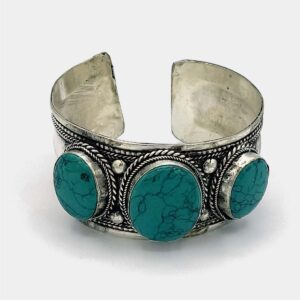 White Metal Bracelet with Turquoise Stone
