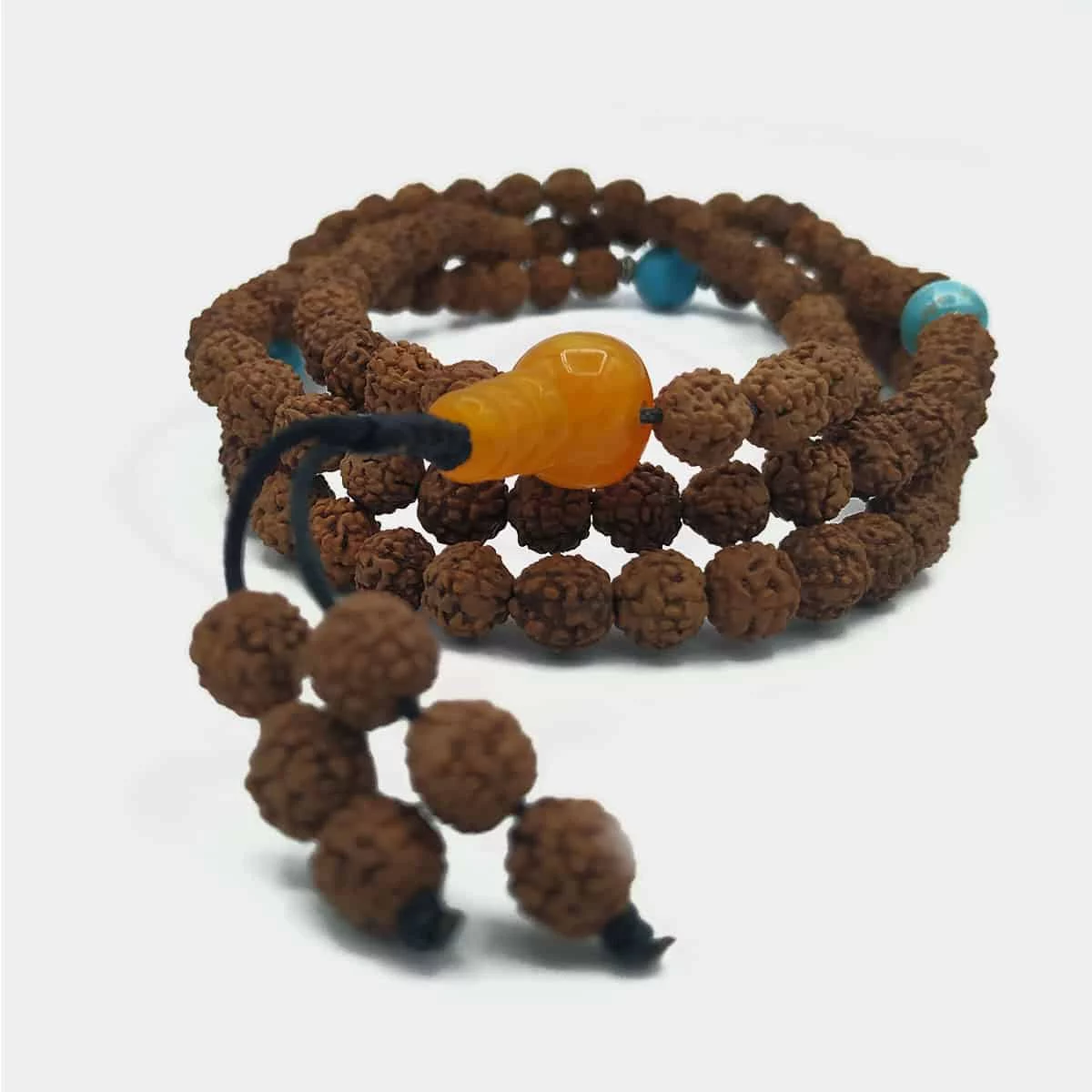 MR002 Mala de Rudraksha com Pedra Turquesa 2