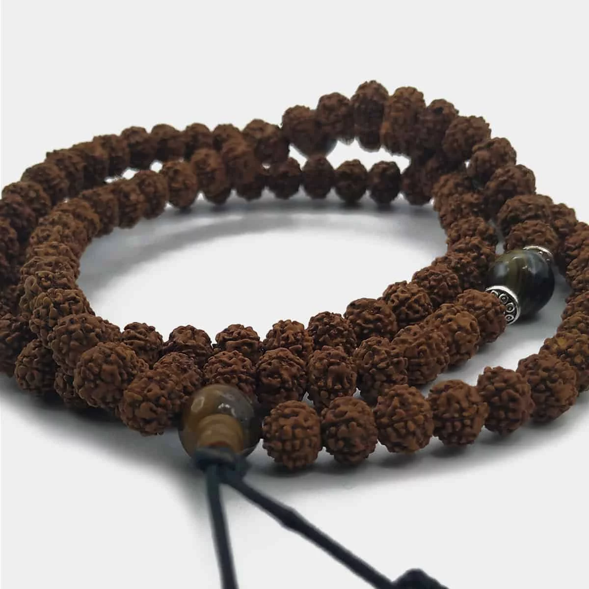 Mr004 Mala De Rudraksha Com Pedra Tiger Eye 3