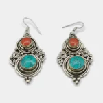 Brincos de Pedra Turquesa e Coral Incrustado