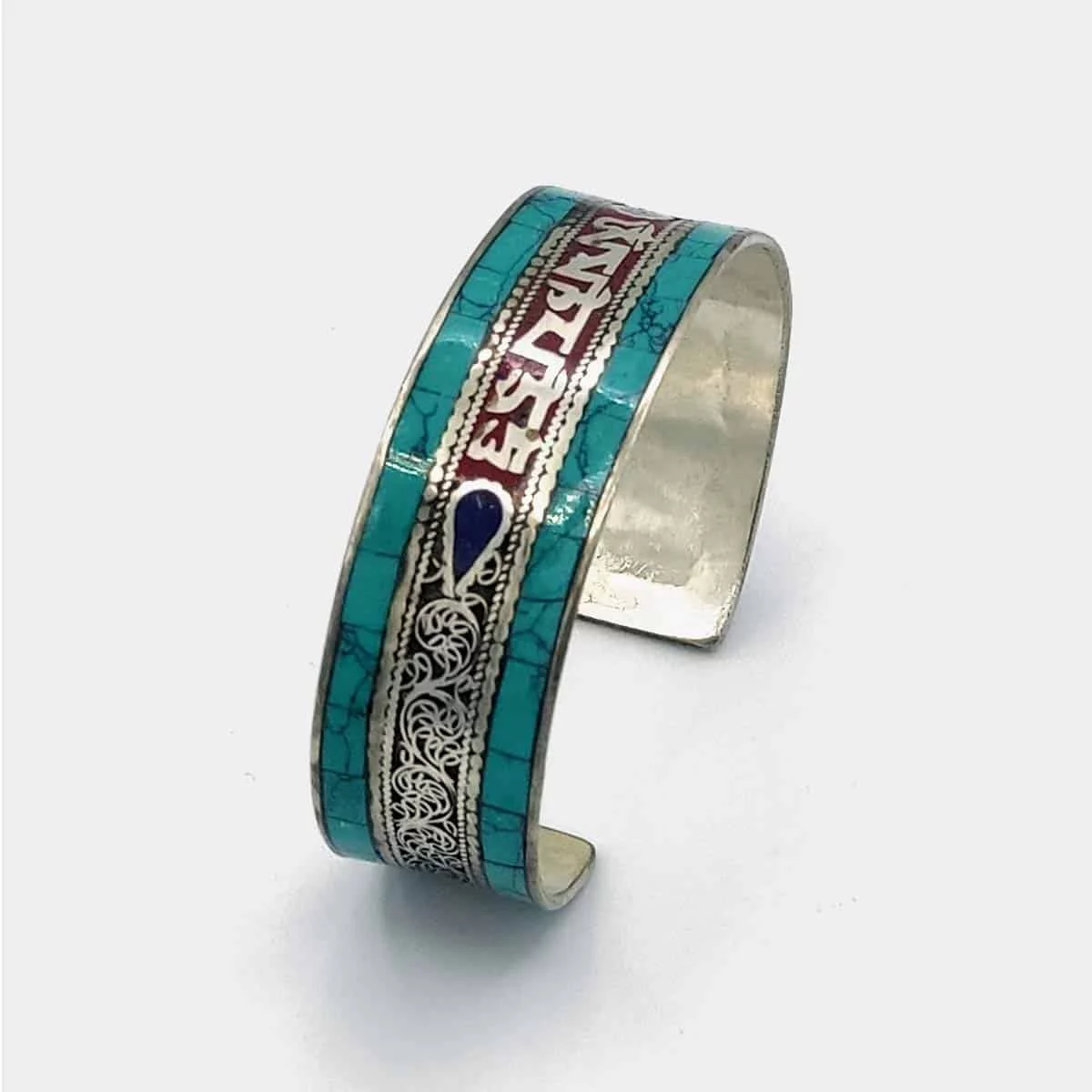 Pulseira de Filigrana e Mantra com Pedra Turquesa