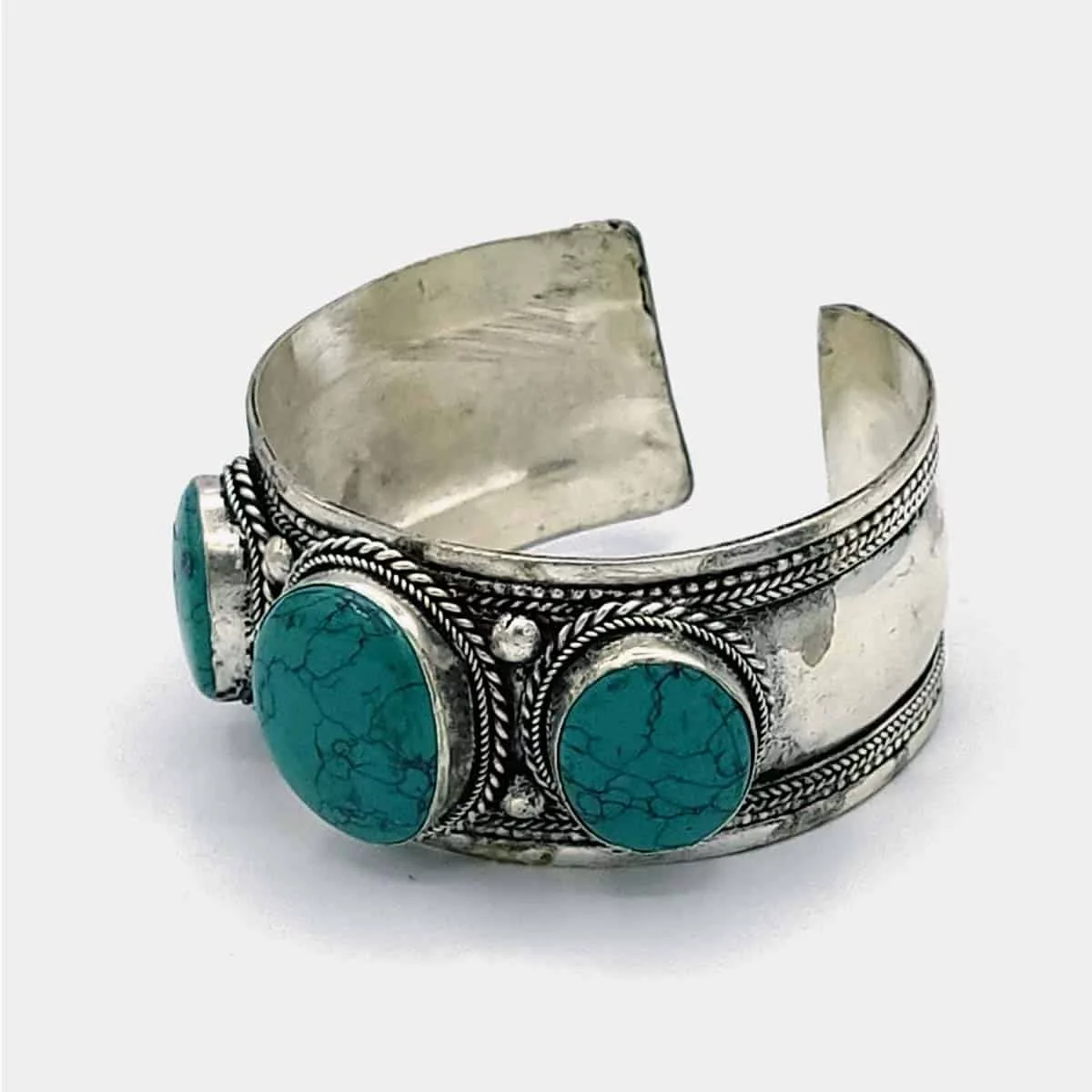Pulseira de Metal Branco com Pedra Turquesa 1