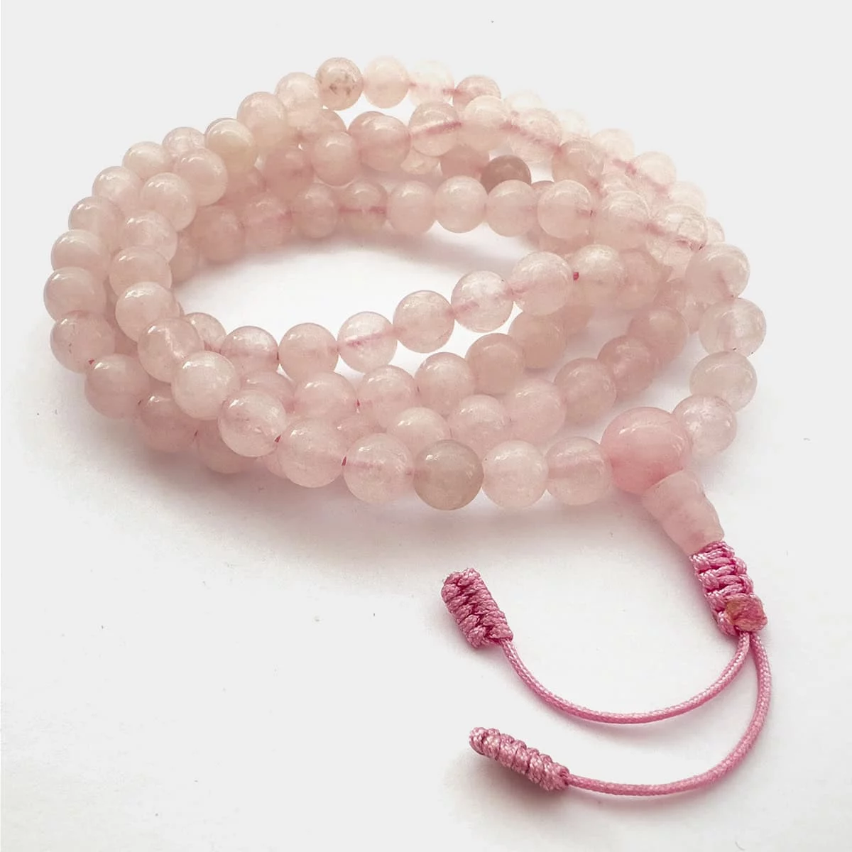 Mala de Meditação em Quartzo Rosa Feita à Mão