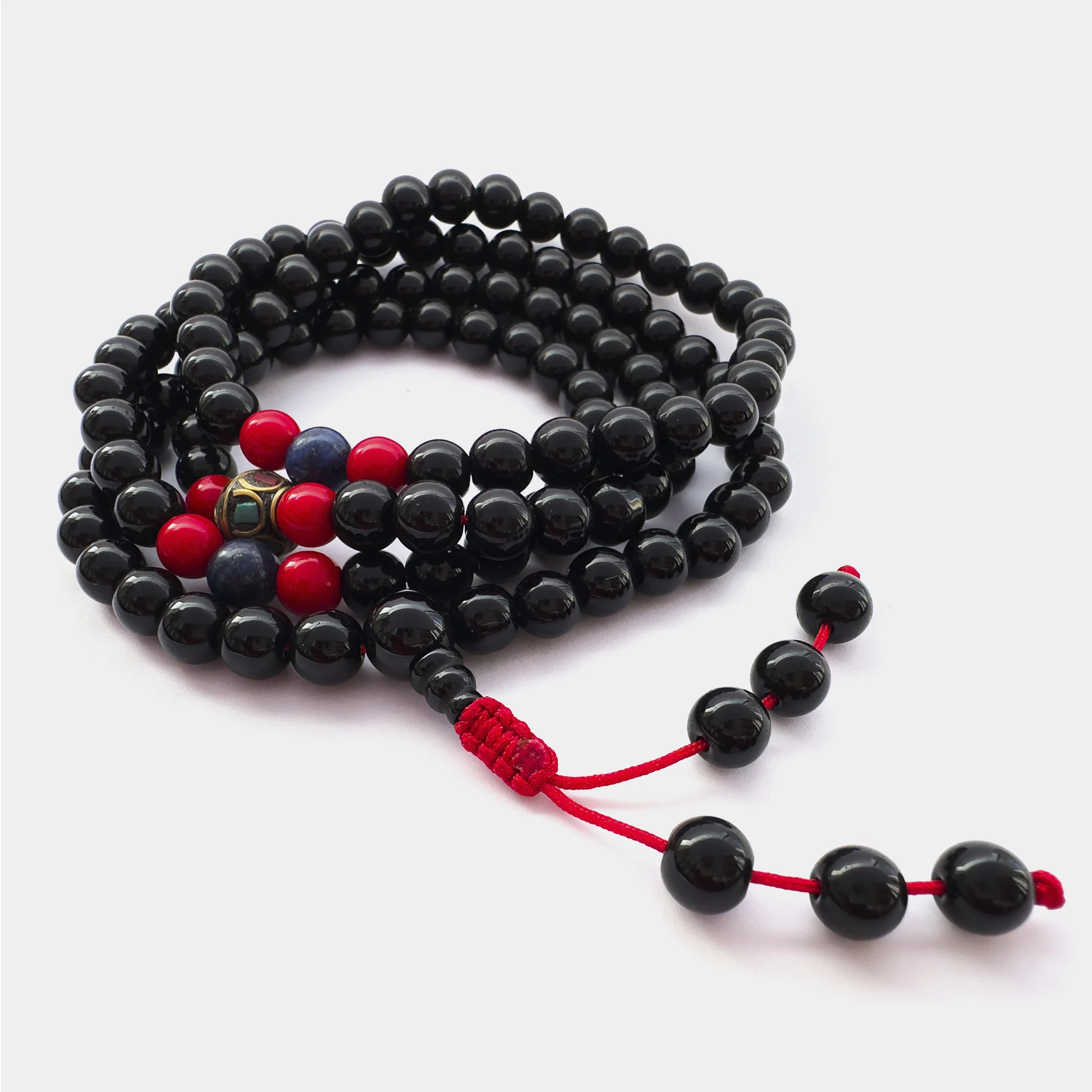 Japa Mala De Ônix Preto E Coral - 108 Contas Japa Mala De Ônix Preto E Coral - 108 Contas