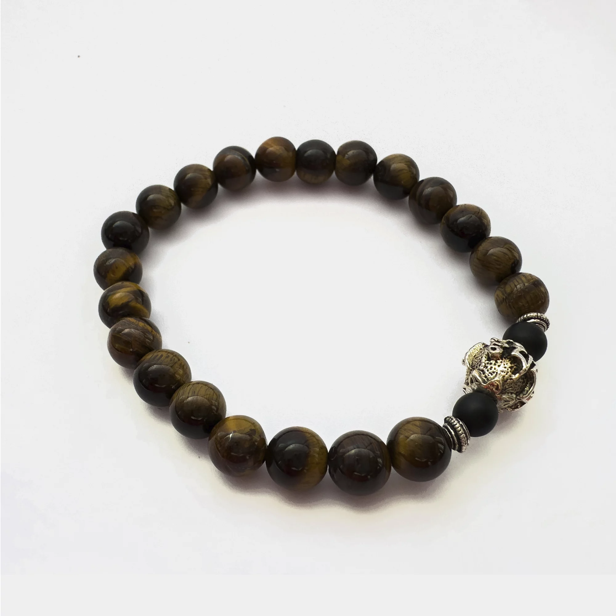 Home 5 Pulseira De Olho De Tigre E Ônix Mate Com Mantra Tibetano