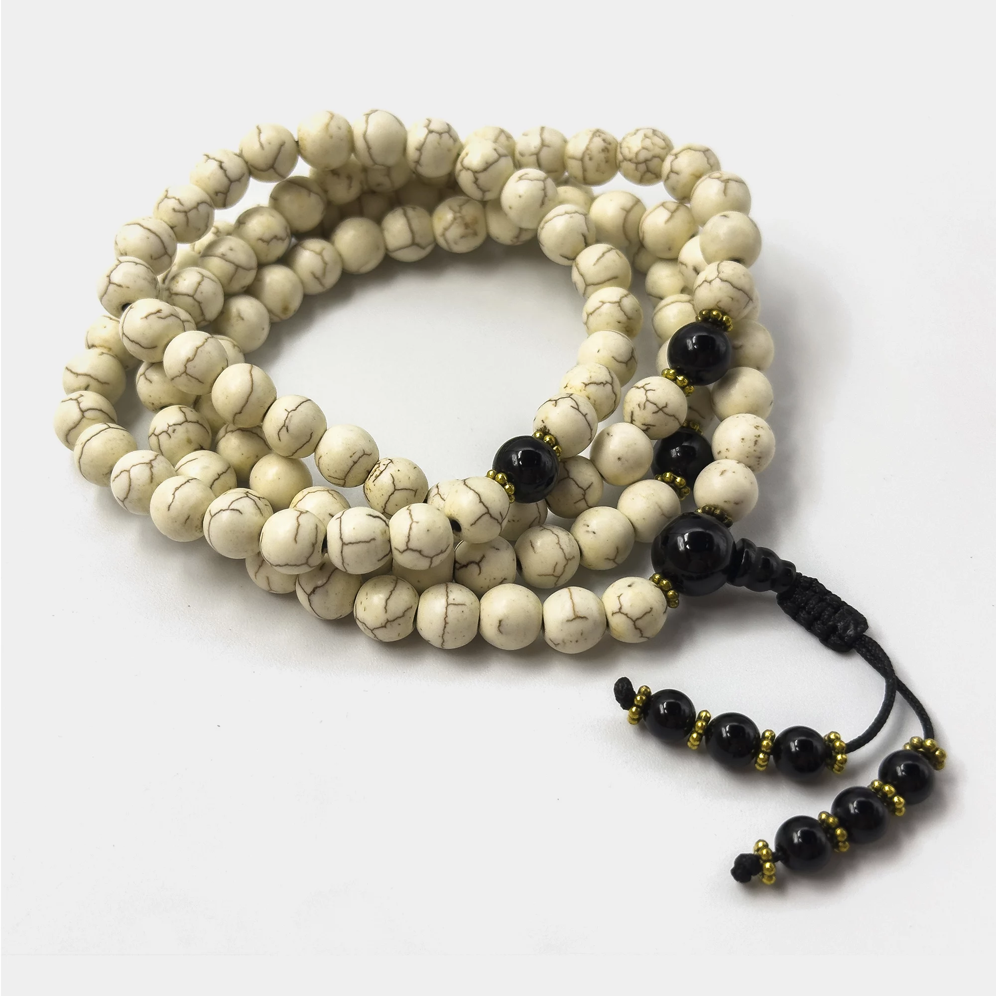 Mala Tibetano De Howlite E Ónix 108 Contas