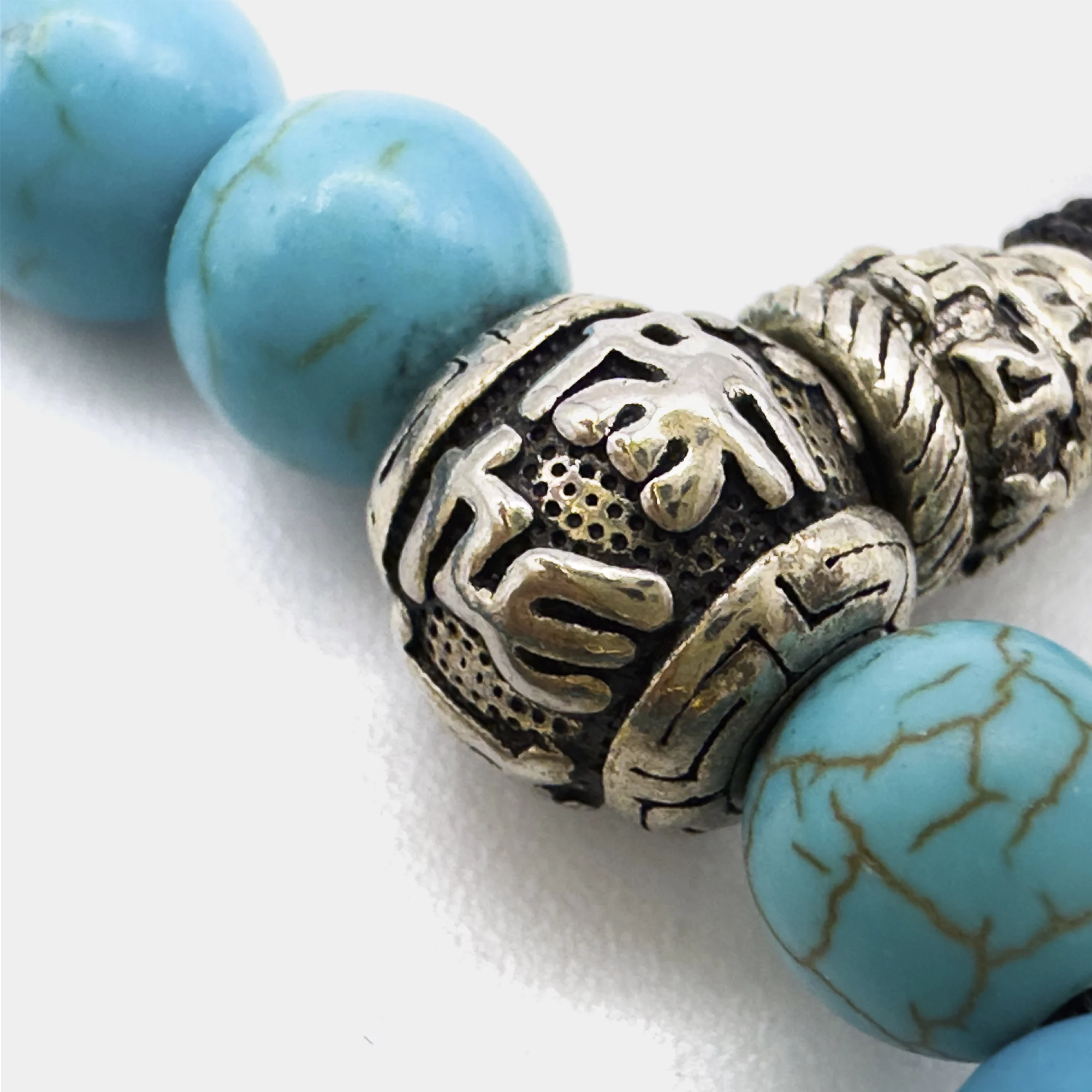 Pulseira Mala De Turquesa Com Mantra Tibetano Om Mani Padme Hum